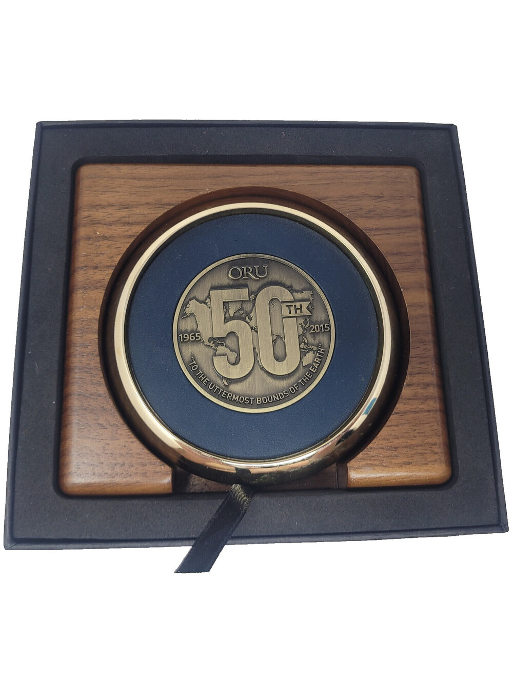 Oral Roberts University ORU 50th Anniversary Coaster Set Walnut Holder 2015 OK